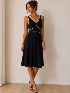 Sandra angelozzi Elegant Black Dress with White Trim y2k size 30